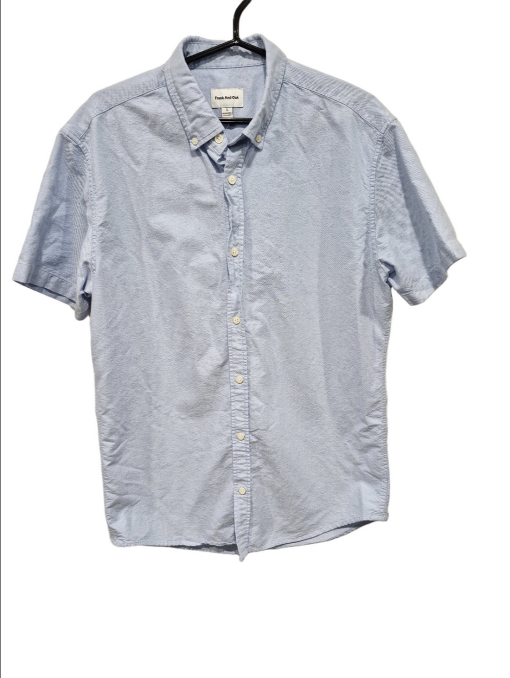 Frank And Oak Jasper Organic Cotton Oxford Short Sleeve Shirt Light Blue L